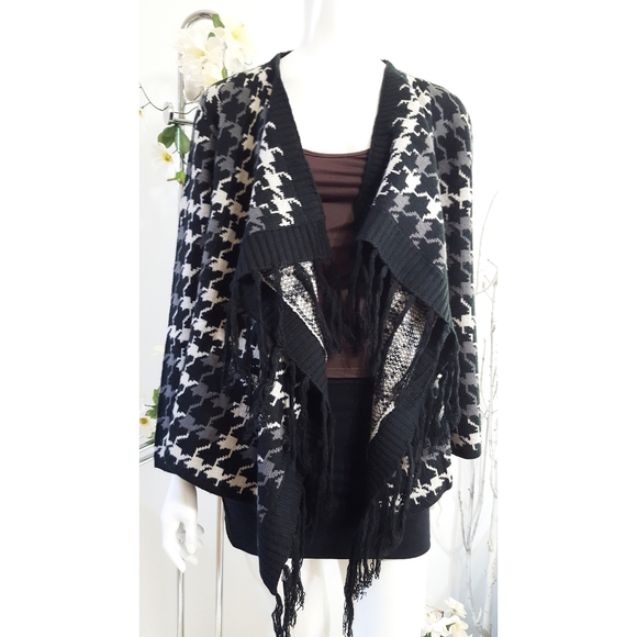 Jaguar🔱Houndstooth🖤Knit Open Cardigan Jacket - Picture 4 of 8